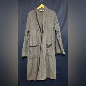 Vintage LL Bean House Coat- Grey With Dark Grey Lined Cuffs. Belt Not Included